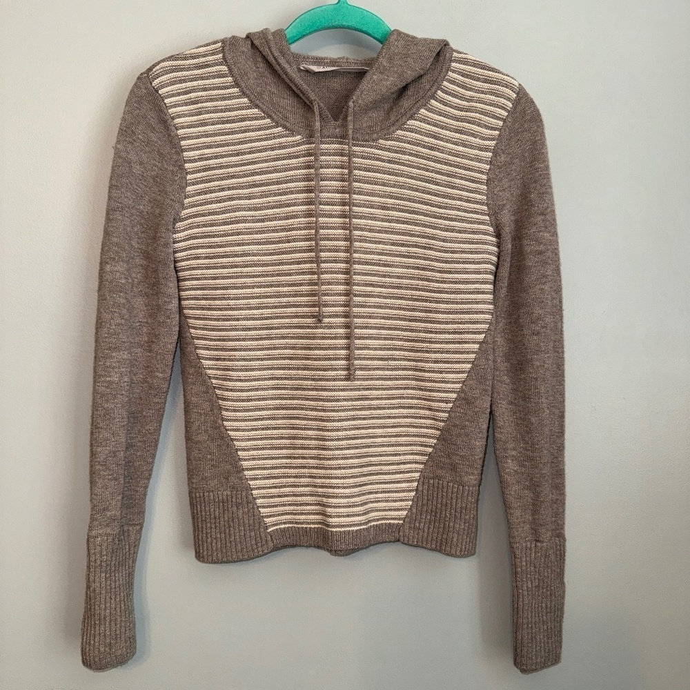 EUC Athleta Noe 100% Merino Wool Striped Hoodie Sweater Size XS - Picture 2 of 8